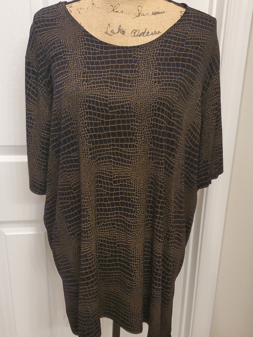 dressbarn Black and Brown Croc-Print Scoop Neck Tunic